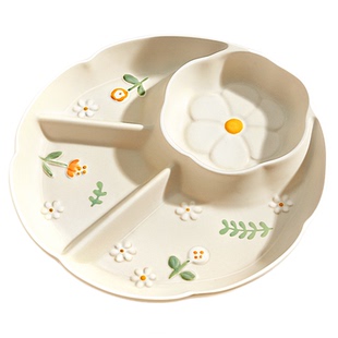 雏菊分格餐盘大人减肥专用减脂餐盘家用清新定量早餐盘子分隔盘