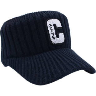 冬款鸭舌帽女韩版热卖字母加绒运动保暖骑车护耳漏马尾针织空顶帽