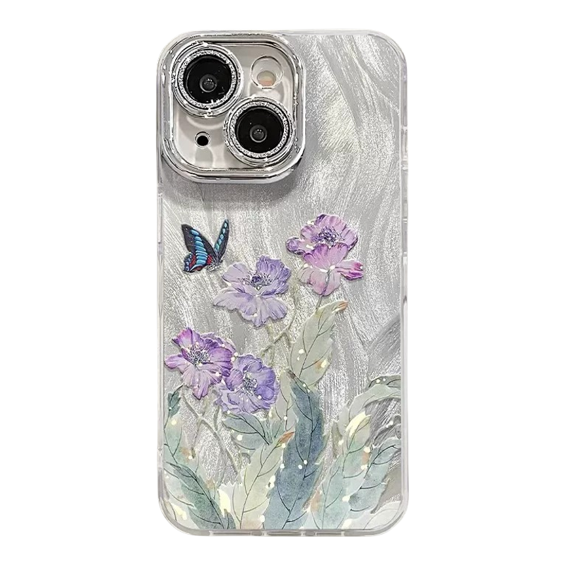兰花蝴蝶适用苹果17promax手机壳iPhone16女15pro新款14plus镜头膜13/卡通xs全包xsmax可爱7/8/11防摔6