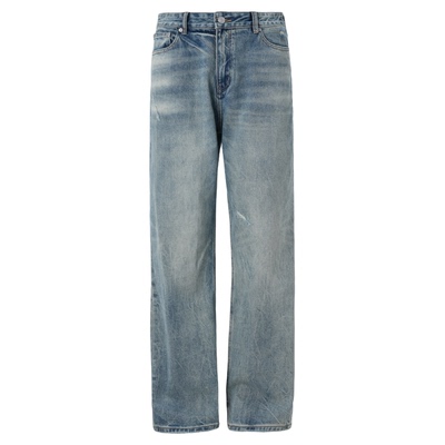 水洗破洞牛仔裤做旧直筒宽松长裤