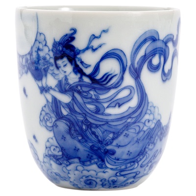 祖传窑续真天女散花卧足杯