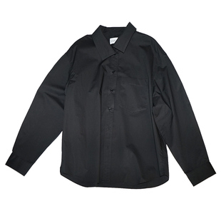 不规则交叠领设计纯棉长袖衬衫 LAUGH OUT LOUD