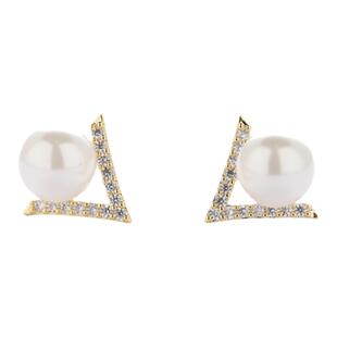 V形气质珍珠耳钉女刘涛同款耳环简约耳夹无耳洞高级感925银针耳饰