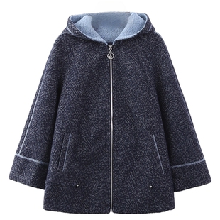 依佈中老年女装2024冬装新款大衣妈妈年轻连帽外套宽松中长款上衣