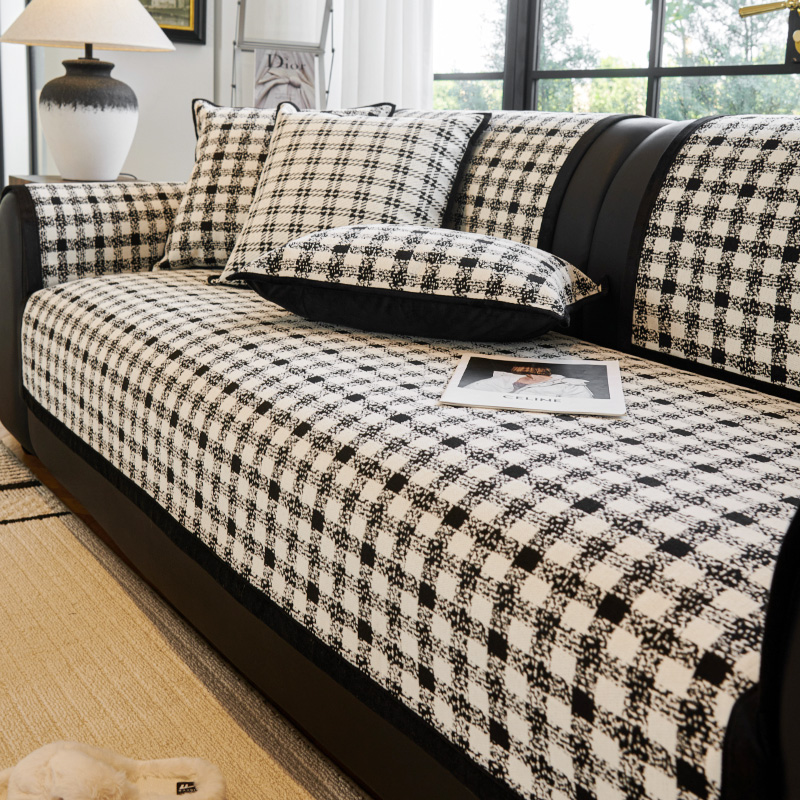 沙发垫复古格子防滑简约四季通用法式中古风直排沙发坐垫沙发盖巾