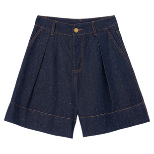 ALL BEINGS25AW秋季新款靛蓝宽松阔腿牛仔百慕大中裤薄款女