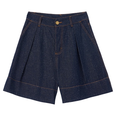 ALL BEINGS25AW秋季新款靛蓝宽松阔腿牛仔百慕大中裤薄款女