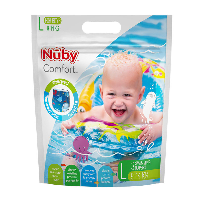 Nuby努比婴儿游泳纸尿裤男宝一次性泳裤保护隐私防水尿不湿L码6片