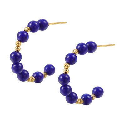 海蒂珠宝 奔月约4-5mm青金石耳环18K金耳钉耳饰耳圈显白礼物正品