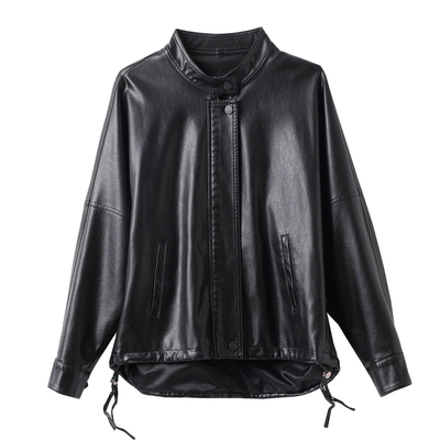 真皮皮衣女短款宽松蝙蝠袖皮外套