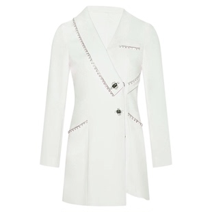 李沁同款西装连衣裙女2025长袖轻奢高级感小个子明星气质白色短裙