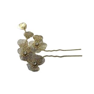 新中式金色花朵流苏发簪高级感u型盘发簪子超仙古风旗袍发钗头饰