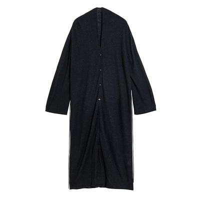 黑色羊驼毛针织长开衫