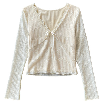 温娴通勤网纱蕾丝上衣