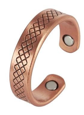 新款纯红铜男士戒指复古简约指环磁疗防辐射戒子男女同款开口可调