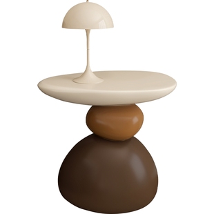 石头边几客厅沙发侧边小茶几窄柜边柜中古风艺术高级小圆桌置物架