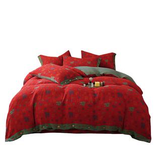 新百福双层纱四件套纯棉全棉A类母婴级床上三件套床单被套床笠款4