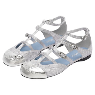 SUGARSU酥履 春季新款贝壳头法式满钻平底条带时装休闲凉鞋女