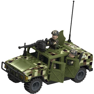 MOC积木 军事人仔装甲运兵越野车警察特种兵拼装模型玩具