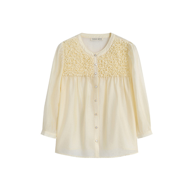 MELLOW SENSE 莱赛尔桑蚕丝千金风真丝柔光高端花式褶皱拼接衬衣