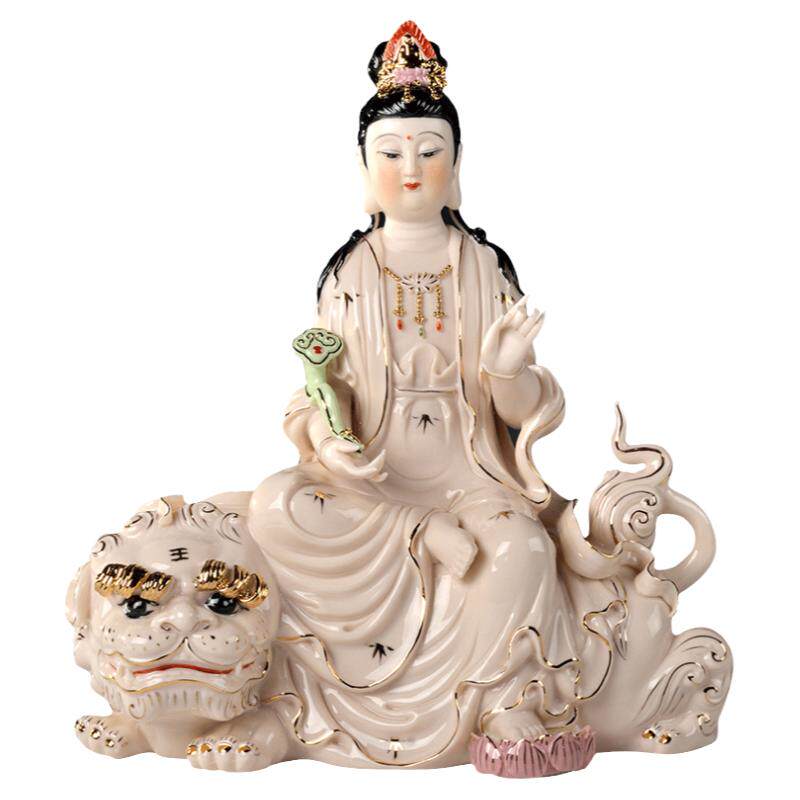 戴玉堂陶瓷文殊普萨普贤菩萨像佛