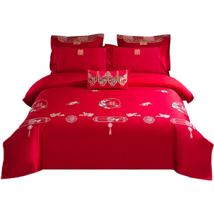 大尺寸定制红色四件套婚庆结婚酒店用100支纯棉床笠新婚陪嫁定做
