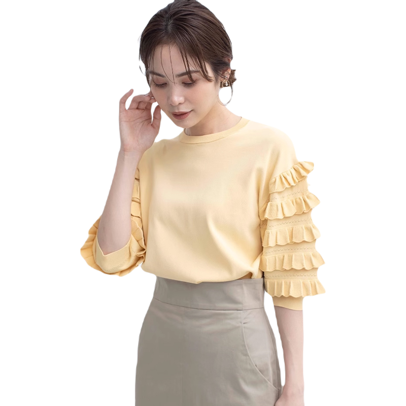 组曲MINA荷叶边设计针织套头衫女KRWXCS0353日系轻奢ONWARD秋冬