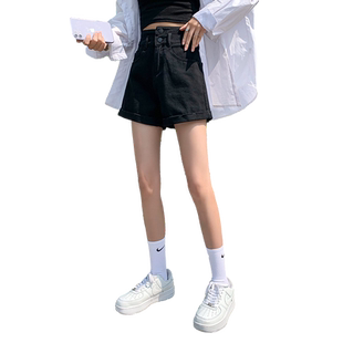 高腰牛仔短裤女夏季薄款2025年新款显瘦小个子a字宽松阔腿热裤子