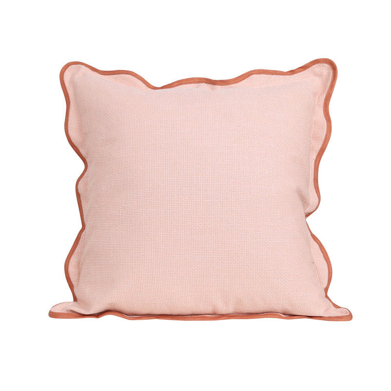 纯色花边抱枕北欧撞色波浪边客厅沙发床头民宿简约方形护腰靠垫套