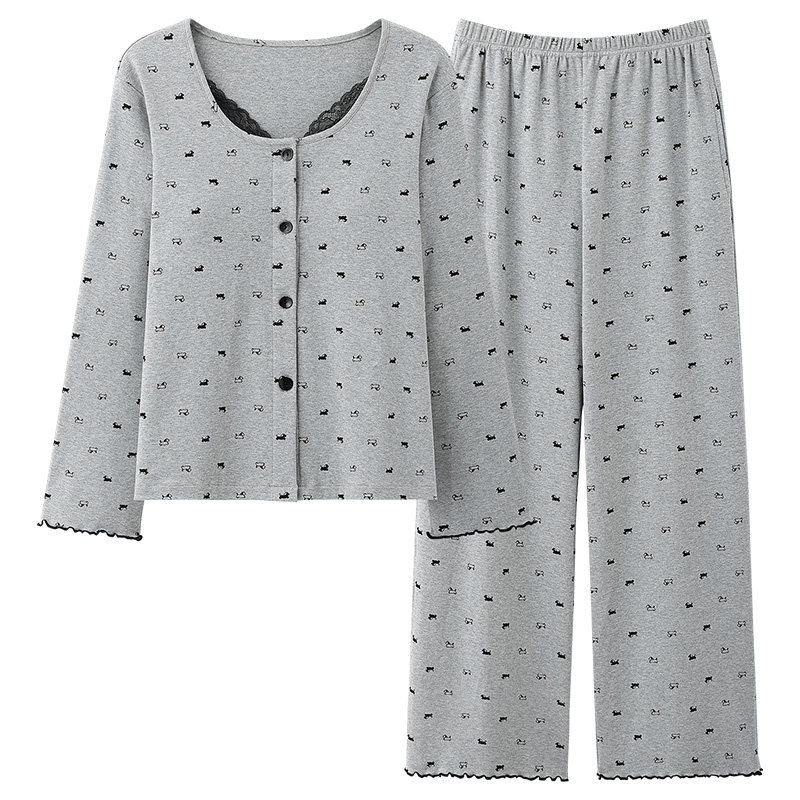雅鹿睡衣女圆领蕾丝可外穿家居服