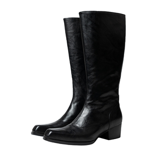 高端全真皮英伦风长靴子男款冬季马靴骑士靴男士高筒靴配风衣大衣