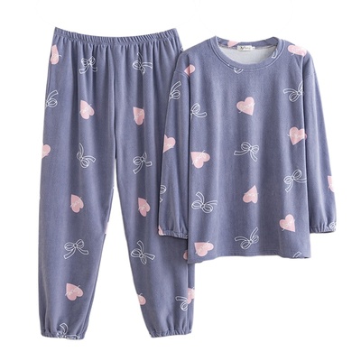爱心LOVE中等厚珊瑚绒睡衣女大码
