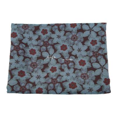 垂感不透 复古蓝棕色小花印花仿香云纱仿真丝面料旗袍衬衫布料diy