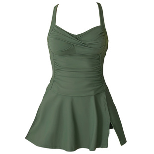 欧美大码女士绝美游泳衣分体平角保守风高级感显瘦泳装泡温泉锦纶