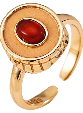 925银镀金红玛瑙蓝松石女戒