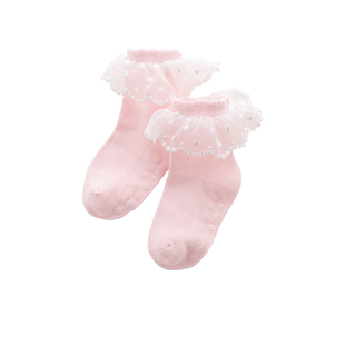 拉比官方旗舰新生婴儿袜子女童可爱花边袜女宝宝短袜地板袜2双装