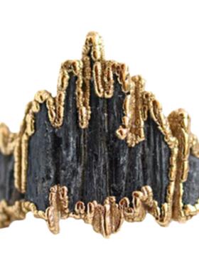 黑色蓝晶石宝石皇冠纯银24K戒指