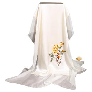 丝巾女真丝春秋桑蚕丝披肩手工刺绣苏州丝绸洋气时尚送礼高端围巾