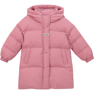 女童90白鸭绒羽绒服女孩冬季外套2025新款儿童加厚保暖连帽面包服