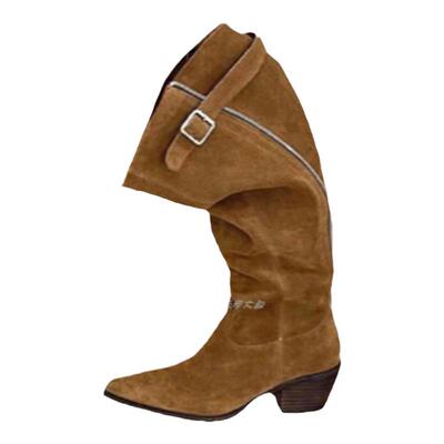 欧美堆堆靴粗跟后拉链尖头大筒围