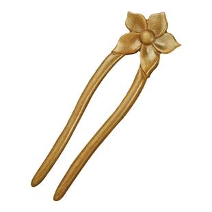 新中式木质花朵双钗发簪檀木高级感旗袍汉服头饰发钗古风双木簪子