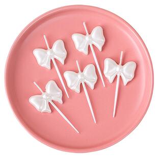 韩系ins珠光白色蝴蝶结蜡烛蛋糕装饰可爱小仙女生日派对插件装扮