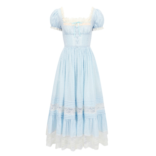 LaceMade 灰姑娘 公主系列辛德瑞拉棉质方领法式公主裙蓝色连衣裙