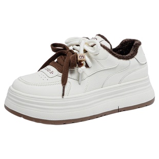 韩版时尚大码女鞋41到43厚底平底秋冬加绒真皮学生棉鞋休闲板鞋女