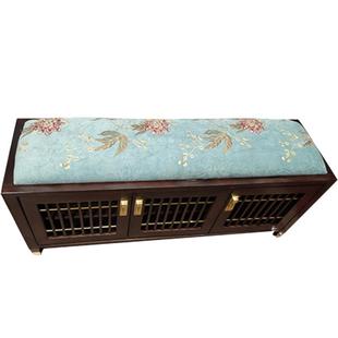 新中式换鞋凳家用门口沙发凳实木储物凳穿鞋凳布艺换遮凳鞋柜凳子