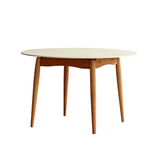 北欧实木岩板圆桌小户型家用日式简约餐厅圆形橡木樱桃木饭桌