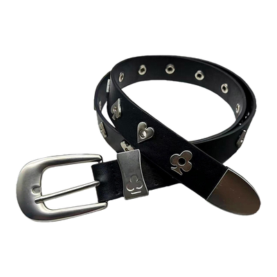 黑色复古扑克花色针口银尾腰带