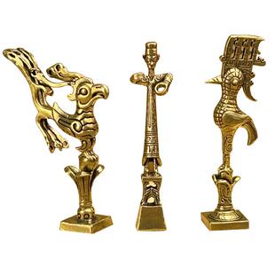 三星堆黄铜摆件大立人像纵目面具神鸟摆件创意礼物纪念品家居摆设