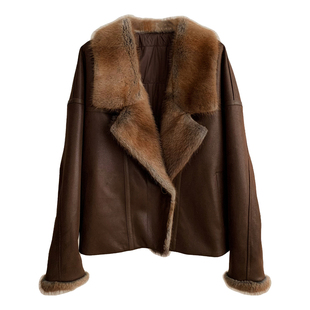 甜酷风青根貂西装领麂皮绒派克服白鹅绒羽绒服夹克皮衣皮草外套女