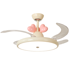 奶油风卧室风扇吊灯2025新款女孩房爱心智能护眼温馨儿童房风扇灯